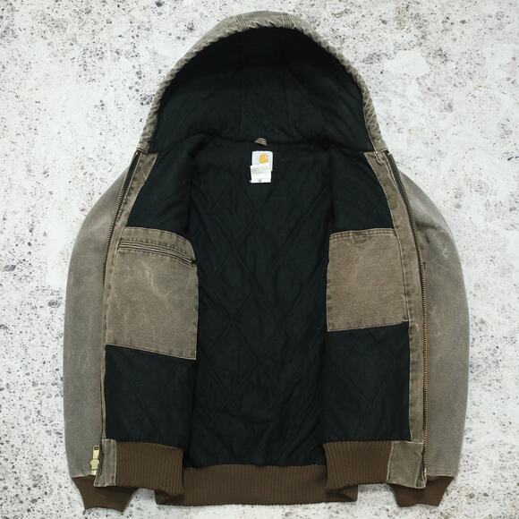 Vintage Carhartt J130 CHT Chestnut Faded Brown Hooded Jacket Size Medium - Picture 2 of 16